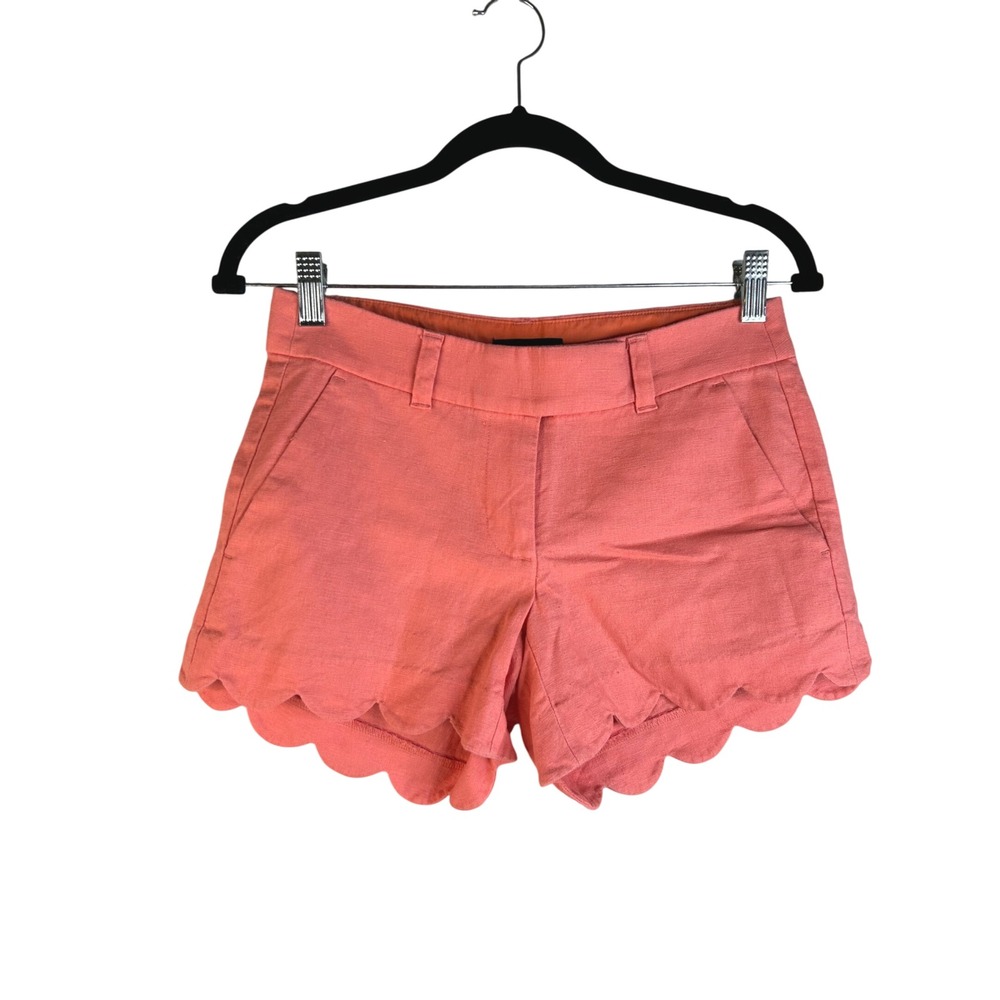 J. Crew Women's Coral Scalloped Hem Linen Cotton Blend Shorts Size 00